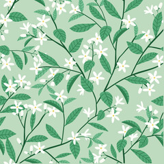 seamless pattern of jasmine plant in green tone