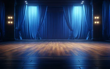 Fotobehang Elegant Blue Theater Curtains with Wooden Stage © Harry