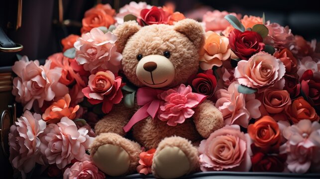 Beautiful Flowers Box Teddy Bear, Background Image, Desktop Wallpaper Backgrounds, HD
