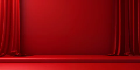 Fotobehang red curtain,  luxury minimal 3d podium studio showcase stage scene product display background © peacefy