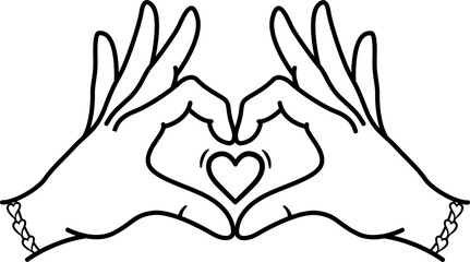 Hands Folded in Heart Shape for Coloring. Gesture with fingers. Sign of Love. Vector Illustration for Valentines Day