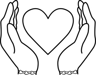 Heart in Hands for Coloring Page. Symbol of Care, Love, and Charity. Vector illustration