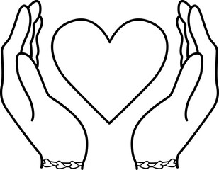 Heart in Hands for Coloring Page. Symbol of Care, Love, and Charity. Vector illustration