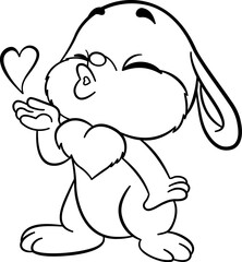 Rabbit Sends a Kiss for Coloring Page. Symbol of Love. Vector Illustration of Cartoon Character for Valentines Day
