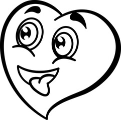 Happy Cartoon Heart for Coloring Page. Loving Heart with Tongue Sticking Out. Vector Illustration of Funny Character for Valentines Day