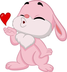 Pink Rabbit Sends an Air Kiss. Symbol of Love. Vector Illustration of Cartoon Character for Valentines Day