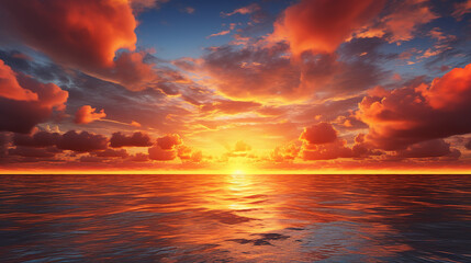 Fiery Sunset Casting a Warm Glow Over the Horizon Background