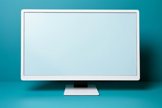 Computer monitor on blue background.