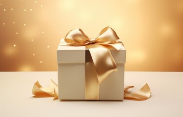 Obraz na płótnie Canvas A white gift box with a gold ribbon