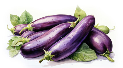 Eggplant. Farm-fresh vegetables. Vegetables illustration and clip art. Watercolor. 