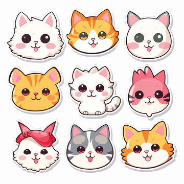 Set of cute cartoon cats on white background.