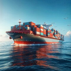 Modern Cargo Ship Fully Laden with Colorful Containers at Sea

