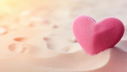 Obraz premium A pink heart sitting on top of a sandy beach