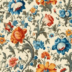 Classic Floral Wallpaper Design with Warm and Cool Tones

