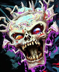 Fantasy Horror Skull with Surrealistic Detailing

