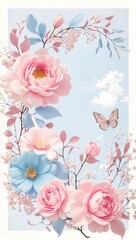 Beautiful Floral Card Design Colorful Blooming Flower Bouquet Background Art Design