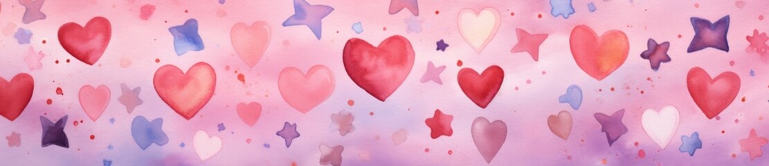 Obraz premium A painting of many hearts on a pink background