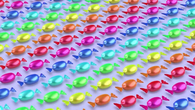 Many rows wrapped candies with different colors