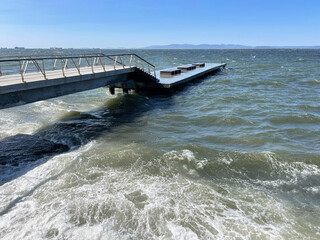 Waves in windy weather in the area of Sportivnaya Embankment, Russia, Vladivostok