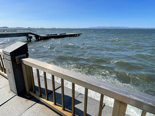 Waves in windy weather in the area of Sportivnaya Embankment, Russia, Vladivostok
