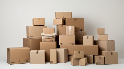 stack of cardboard boxes isolated on white background online sell concept