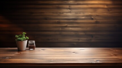 Empty wooden table with stock chart background