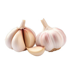 Heads of garlic isolated on transparent and white background. PNG transparent