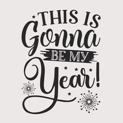 Obraz premium Happy New Year Print ready vector design for Tshirt, Mug and printing item. bundle design .Black and white view. design vector set. Icon bundle . Typography design.