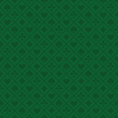 Poker green table background vector illustration with seamless pattern. Realistic playing field for game blackjack. Casino concept