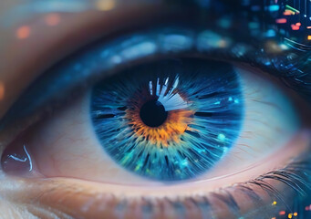 A close-up of a person's eyes reflecting a screen filled with data visualizations