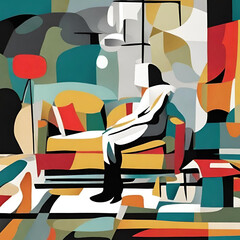 Person sitting alone abstract art