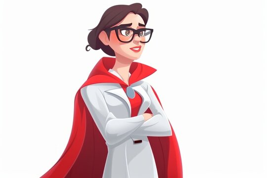 A superhero-themed image featuring a female woman doctor in a superhero cape, doctors as real-life heroes who save lives. Dedication and life-saving impact of healthcare professionals concept.