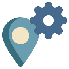location pin map setting cog gear wheel flat style