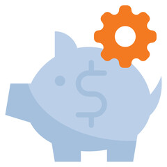saving money piggy bank setting cog gear wheel flat style