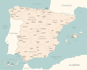 Spain - detailed map with administrative divisions country. - obrazy, fototapety, plakaty