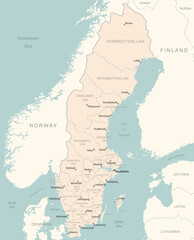 Sweden - detailed map with administrative divisions country. - obrazy, fototapety, plakaty