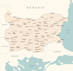 Bulgaria - detailed map with administrative divisions country. - obrazy, fototapety, plakaty