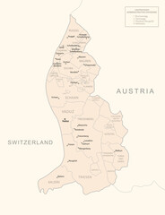 Liechtenstein - detailed map with administrative divisions country. - obrazy, fototapety, plakaty