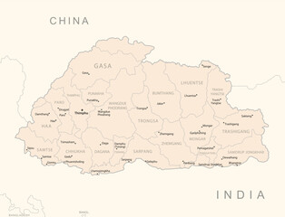 Bhutan - detailed map with administrative divisions country.