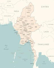 Myanmar - ddetailed map with administrative divisions country.
