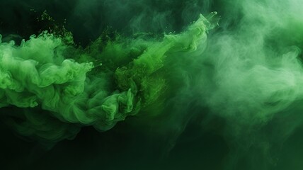 abstract horizontal view of green smoke AI generated - obrazy, fototapety, plakaty