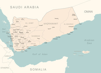 Yemen - detailed map with administrative divisions country. - obrazy, fototapety, plakaty