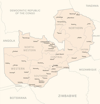 Zambia - detailed map with administrative divisions country.