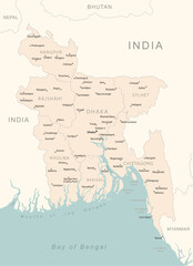 Bangladesh - detailed map with administrative divisions country. - obrazy, fototapety, plakaty