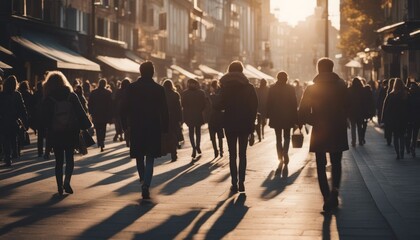 crowd of people walking on city street