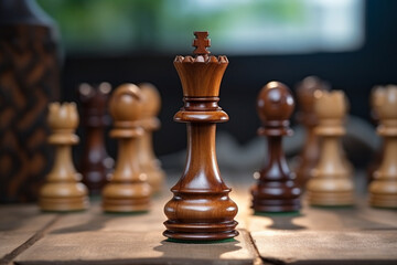 chess on the board. close-up of wooden chess. generative ai.