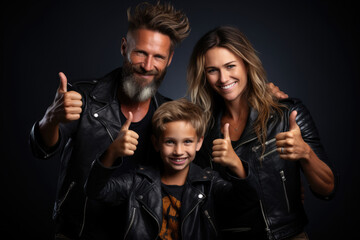 Rock or metal family with children in black leather jackets