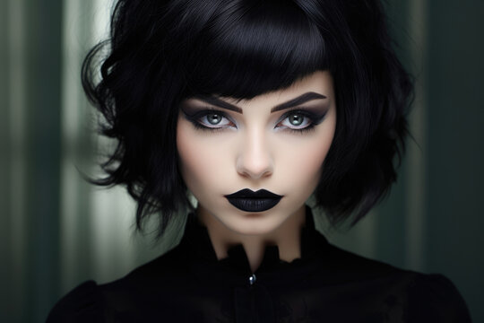 Portrait of a beautiful goth girl with dark makeup