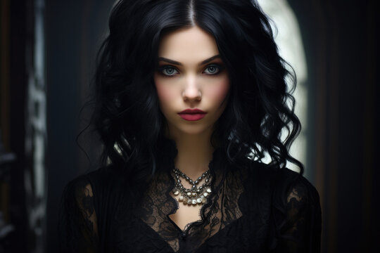 Portrait of a beautiful goth girl with dark makeup