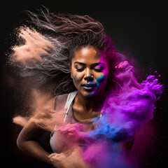 Dynamic Essence: A Black Woman's Radiance with Powdered Brilliance